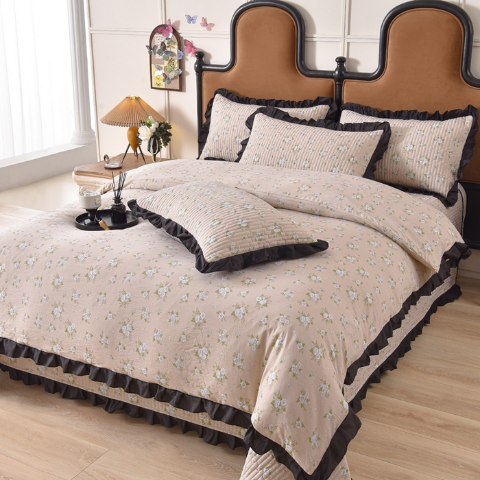 91家纺网 家纺一手货源 找家纺 同田家纺 2025新款A类水洗棉夹棉床盖四件套 茉莉奶白