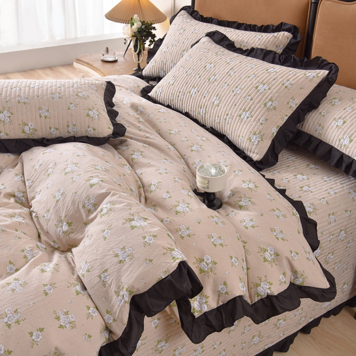 91家纺网 家纺一手货源 找家纺 同田家纺 2025新款A类水洗棉夹棉床盖四件套 茉莉奶白