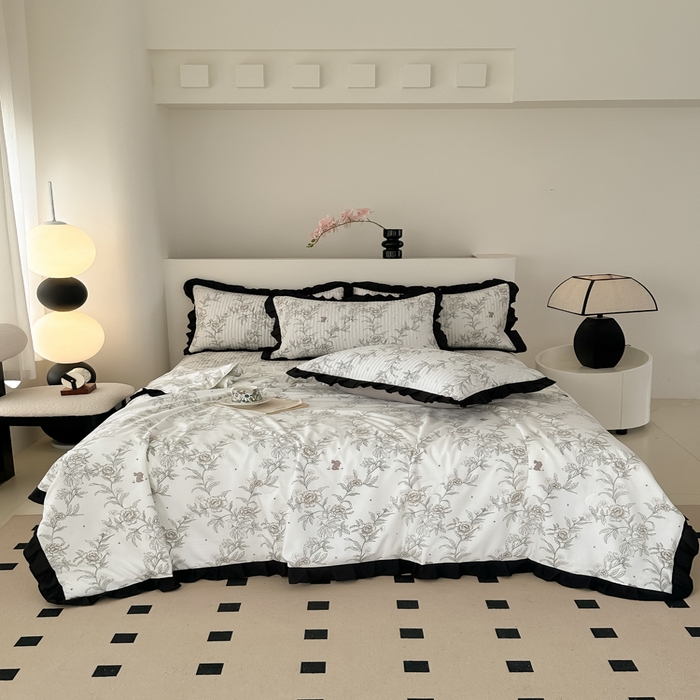 91家纺网 家纺一手货源 找家纺 同田家纺 2025新款A类水洗棉床盖夏被空调被四件套 线条花