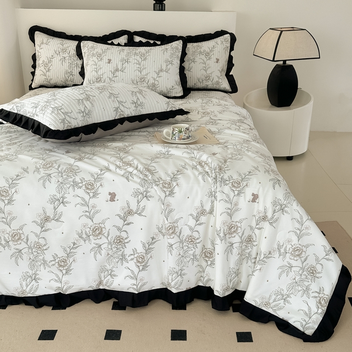 91家纺网 家纺一手货源 找家纺 同田家纺 2025新款A类水洗棉床盖夏被空调被四件套 线条花