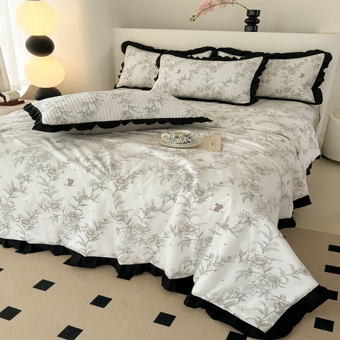 91家纺网 家纺一手货源 找家纺 同田家纺 2025新款A类水洗棉床盖夏被空调被四件套 线条花