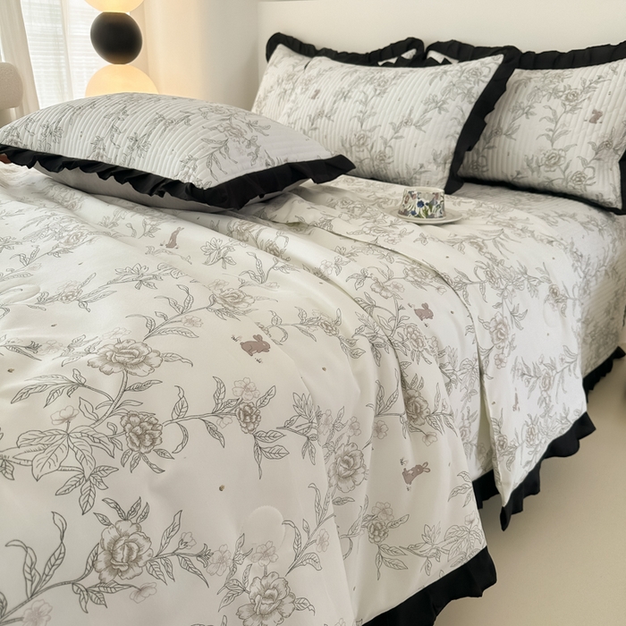 91家纺网 家纺一手货源 找家纺 同田家纺 2025新款A类水洗棉床盖夏被空调被四件套 线条花