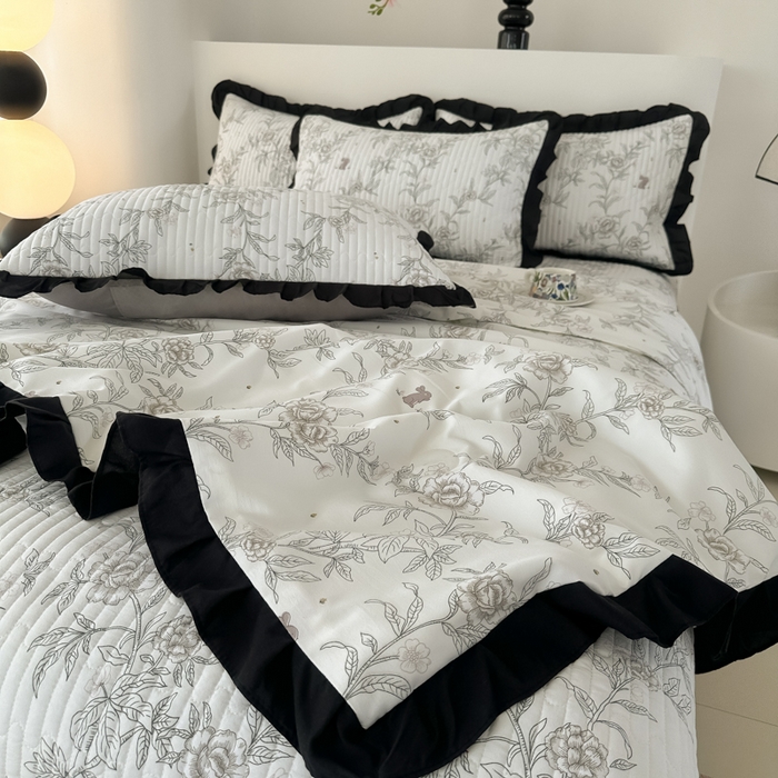 91家纺网 家纺一手货源 找家纺 同田家纺 2025新款A类水洗棉床盖夏被空调被四件套 线条花