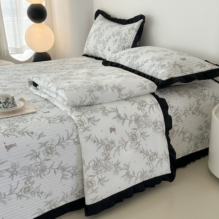 91家纺网 家纺一手货源 找家纺 同田家纺 2025新款A类水洗棉床盖夏被空调被四件套 线条花