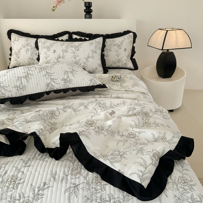 91家纺网 家纺一手货源 找家纺 同田家纺 2025新款A类水洗棉床盖夏被空调被四件套 线条花