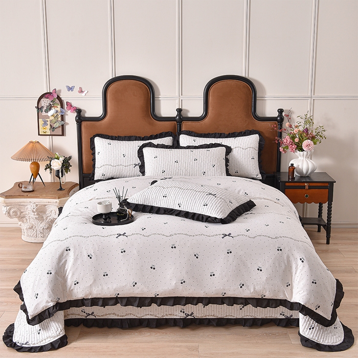 91家纺网 家纺一手货源 找家纺 同田家纺 2025新款A类水洗棉夹棉床盖四件套 车厘子