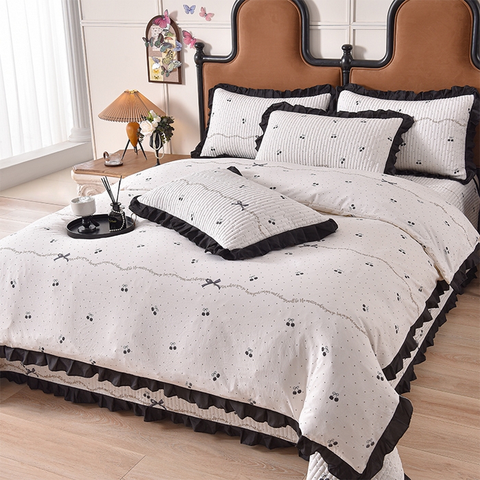 91家纺网 家纺一手货源 找家纺 同田家纺 2025新款A类水洗棉夹棉床盖四件套 车厘子