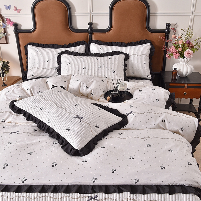 91家纺网 家纺一手货源 找家纺 同田家纺 2025新款A类水洗棉夹棉床盖四件套 车厘子