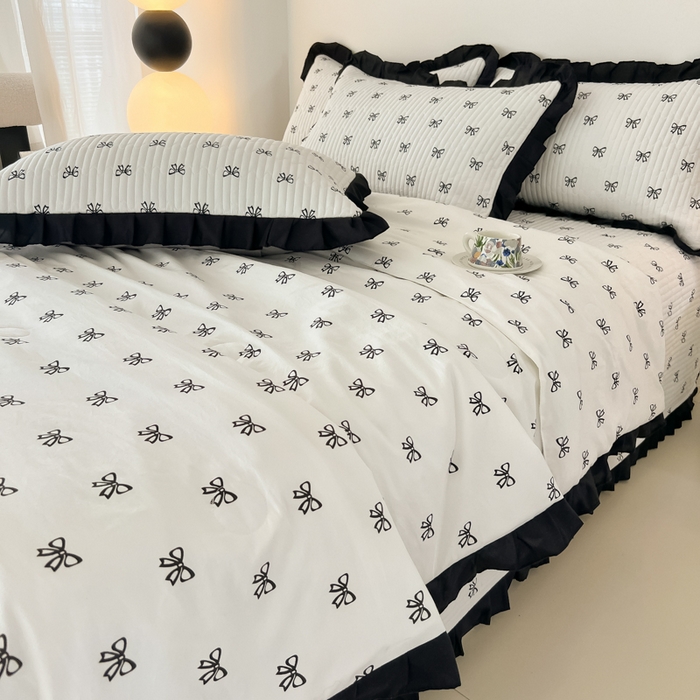 91家纺网 家纺一手货源 找家纺 同田家纺 2025新款A类水洗棉床盖夏被空调被四件套 小蝴蝶结