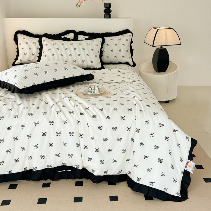 91家纺网 家纺一手货源 找家纺 同田家纺 2025新款A类水洗棉床盖夏被空调被四件套 小蝴蝶结