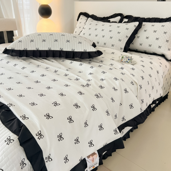 91家纺网 家纺一手货源 找家纺 同田家纺 2025新款A类水洗棉床盖夏被空调被四件套 小蝴蝶结