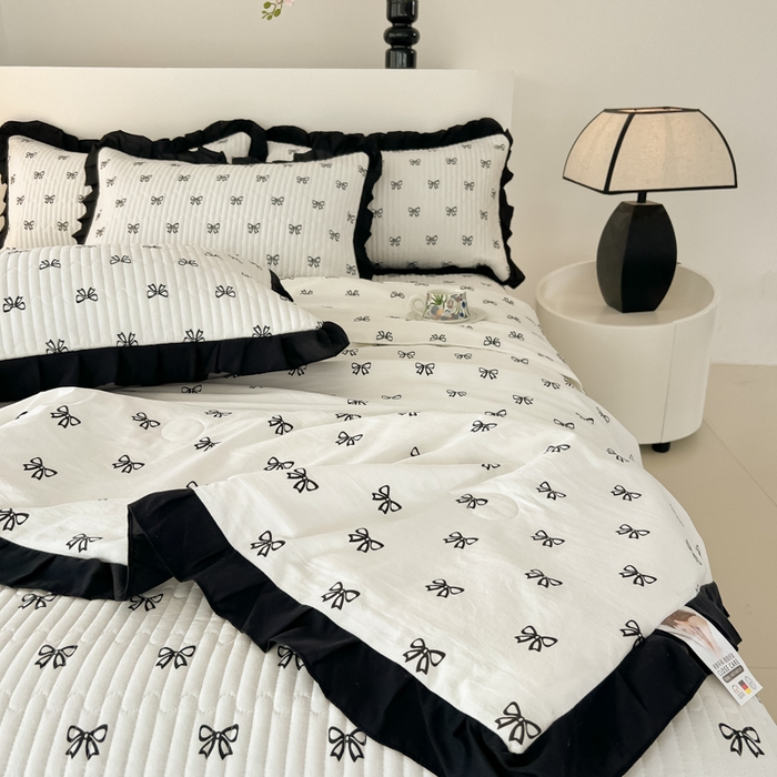 91家纺网 家纺一手货源 找家纺 同田家纺 2025新款A类水洗棉床盖夏被空调被四件套 小蝴蝶结