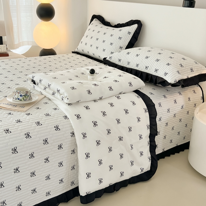 91家纺网 家纺一手货源 找家纺 同田家纺 2025新款A类水洗棉床盖夏被空调被四件套 小蝴蝶结