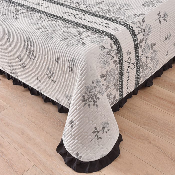 91家纺网 家纺一手货源 找家纺 同田家纺 2025新款A类水洗棉夹棉床盖四件套 玫瑰花茶