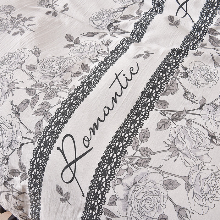 91家纺网 家纺一手货源 找家纺 同田家纺 2025新款A类水洗棉夹棉床盖四件套 玫瑰花茶