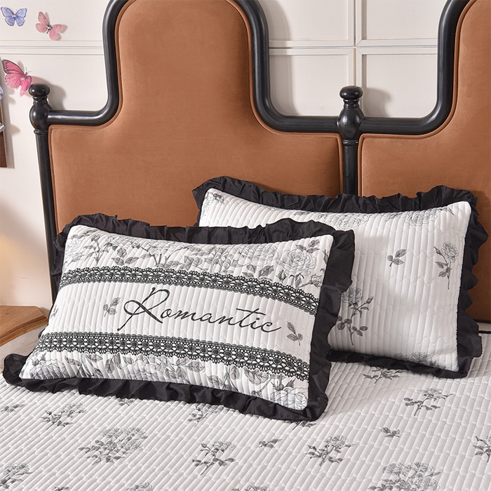 91家纺网 家纺一手货源 找家纺 同田家纺 2025新款A类水洗棉夹棉床盖四件套 玫瑰花茶