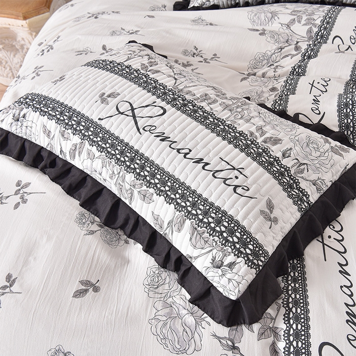 91家纺网 家纺一手货源 找家纺 同田家纺 2025新款A类水洗棉夹棉床盖四件套 玫瑰花茶