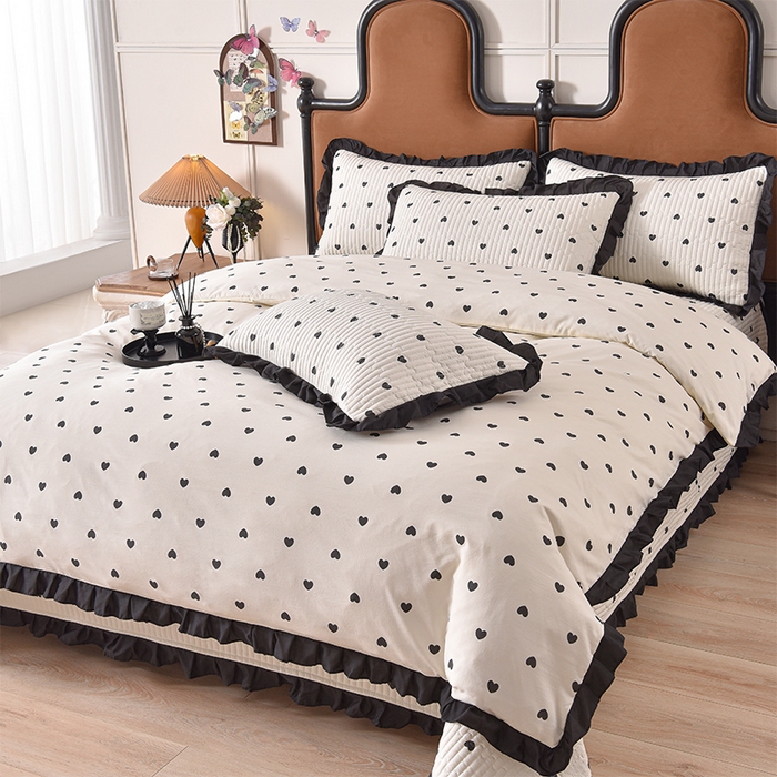 91家纺网 家纺一手货源 找家纺 同田家纺 2025新款A类水洗棉夹棉床盖四件套 小爱心