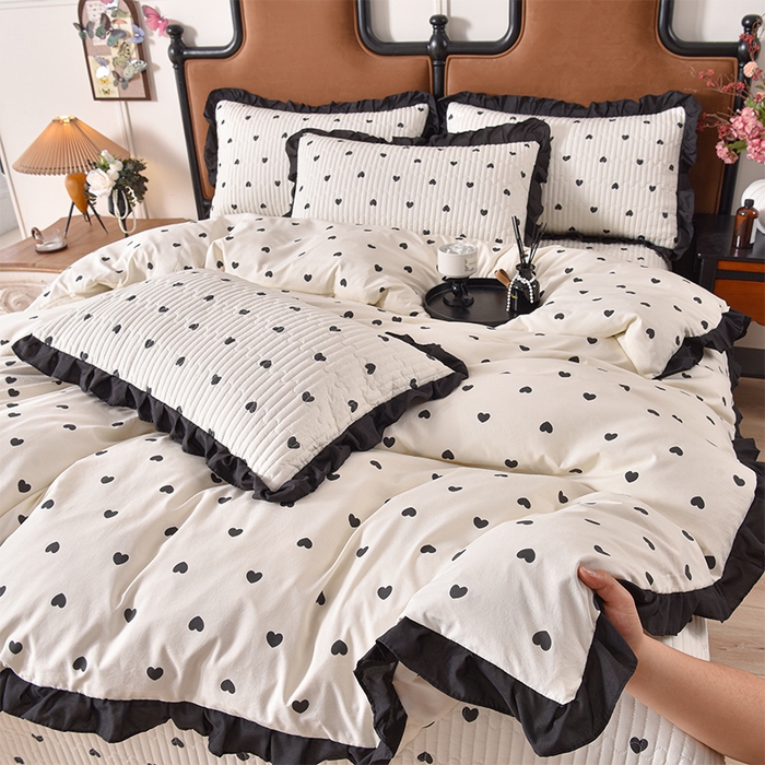 91家纺网 家纺一手货源 找家纺 同田家纺 2025新款A类水洗棉夹棉床盖四件套 小爱心