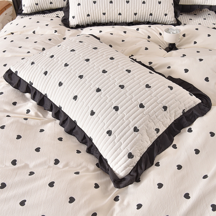 91家纺网 家纺一手货源 找家纺 同田家纺 2025新款A类水洗棉夹棉床盖四件套 小爱心