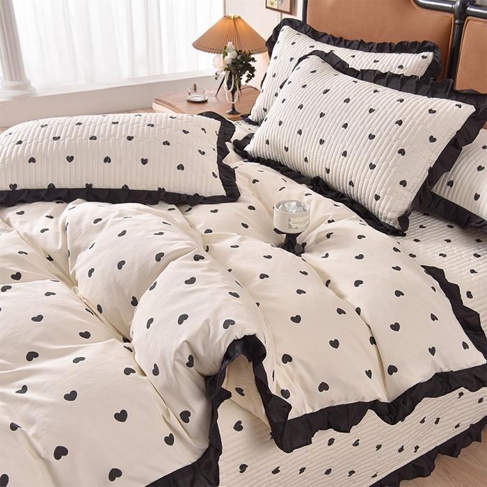 91家纺网 家纺一手货源 找家纺 同田家纺 2025新款A类水洗棉夹棉床盖四件套 小爱心