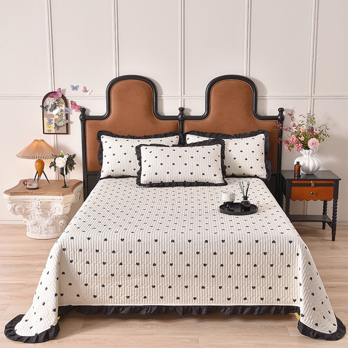 91家纺网 家纺一手货源 找家纺 同田家纺 2025新款A类水洗棉夹棉床盖四件套 小爱心