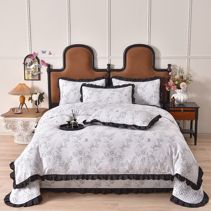 91家纺网 家纺一手货源 找家纺 同田家纺 2025新款A类水洗棉夹棉床盖四件套 线条花