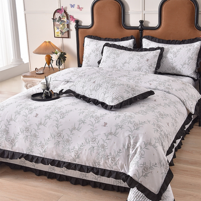 91家纺网 家纺一手货源 找家纺 同田家纺 2025新款A类水洗棉夹棉床盖四件套 线条花