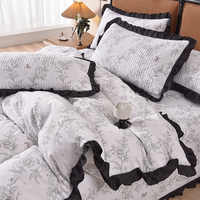 91家纺网 家纺一手货源 找家纺 同田家纺 2025新款A类水洗棉夹棉床盖四件套 线条花