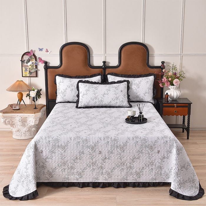 91家纺网 家纺一手货源 找家纺 同田家纺 2025新款A类水洗棉夹棉床盖四件套 线条花