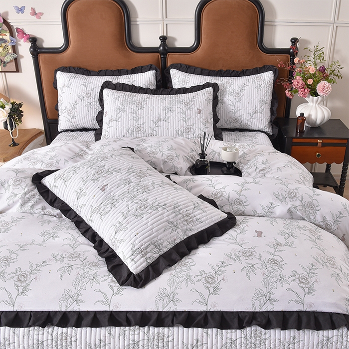 91家纺网 家纺一手货源 找家纺 同田家纺 2025新款A类水洗棉夹棉床盖四件套 线条花