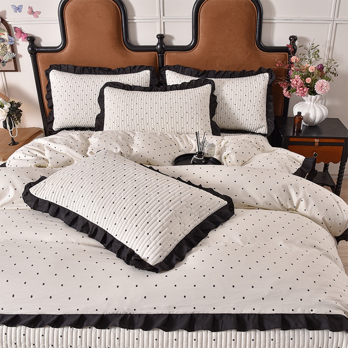 91家纺网 家纺一手货源 找家纺 同田家纺 2025新款A类水洗棉夹棉床盖四件套 波点