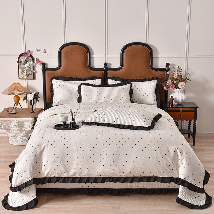 91家纺网 家纺一手货源 找家纺 同田家纺 2025新款A类水洗棉夹棉床盖四件套 波点