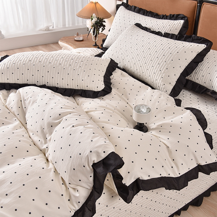 91家纺网 家纺一手货源 找家纺 同田家纺 2025新款A类水洗棉夹棉床盖四件套 波点