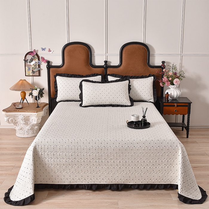 91家纺网 家纺一手货源 找家纺 同田家纺 2025新款A类水洗棉夹棉床盖四件套 波点