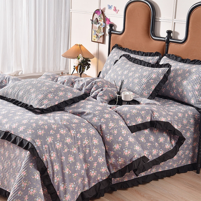 91家纺网 家纺一手货源 找家纺 同田家纺 2025新款A类水洗棉夹棉床盖四件套 繁花