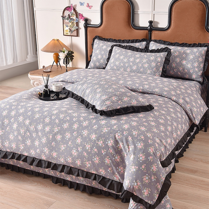 91家纺网 家纺一手货源 找家纺 同田家纺 2025新款A类水洗棉夹棉床盖四件套 繁花