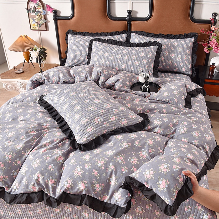 91家纺网 家纺一手货源 找家纺 同田家纺 2025新款A类水洗棉夹棉床盖四件套 繁花