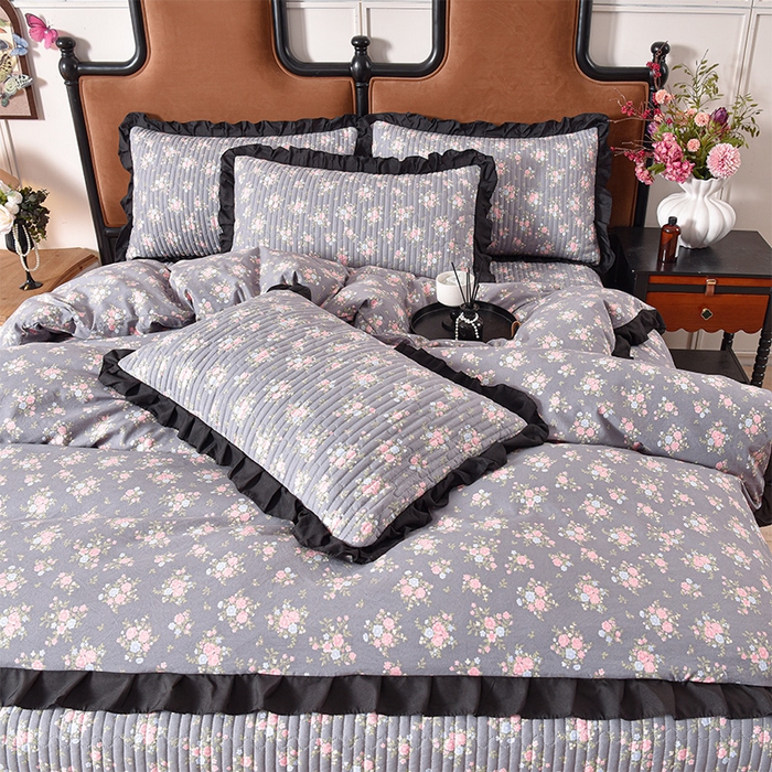 91家纺网 家纺一手货源 找家纺 同田家纺 2025新款A类水洗棉夹棉床盖四件套 繁花