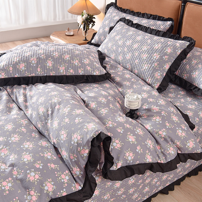 91家纺网 家纺一手货源 找家纺 同田家纺 2025新款A类水洗棉夹棉床盖四件套 繁花