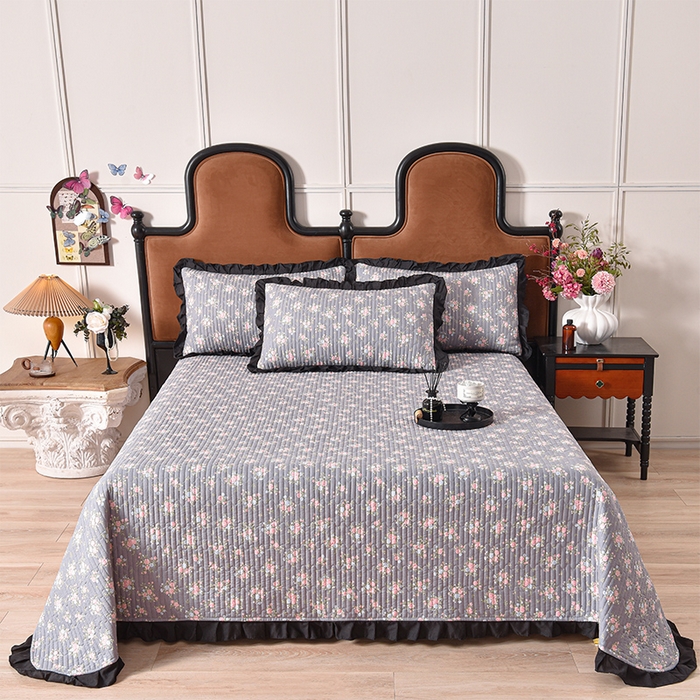 91家纺网 家纺一手货源 找家纺 同田家纺 2025新款A类水洗棉夹棉床盖四件套 繁花