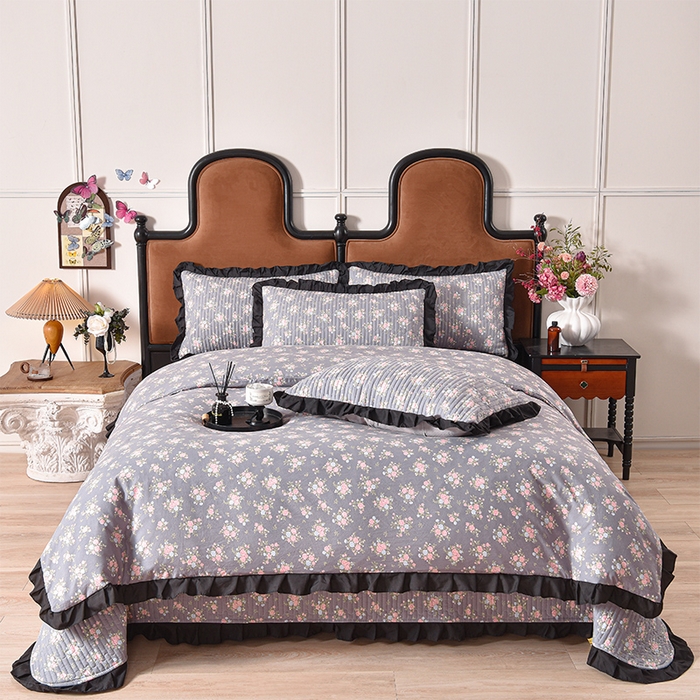 91家纺网 家纺一手货源 找家纺 同田家纺 2025新款A类水洗棉夹棉床盖四件套 繁花