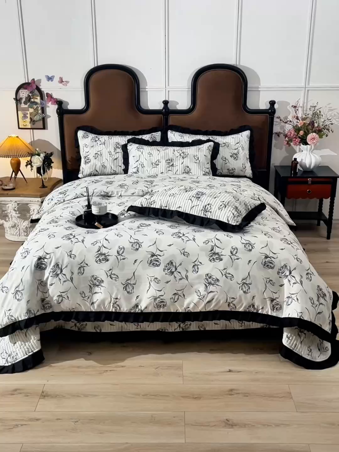 91家纺网 家纺一手货源 找家纺 同田家纺 2025新款A类水洗棉夹棉床盖四件套 玫瑰