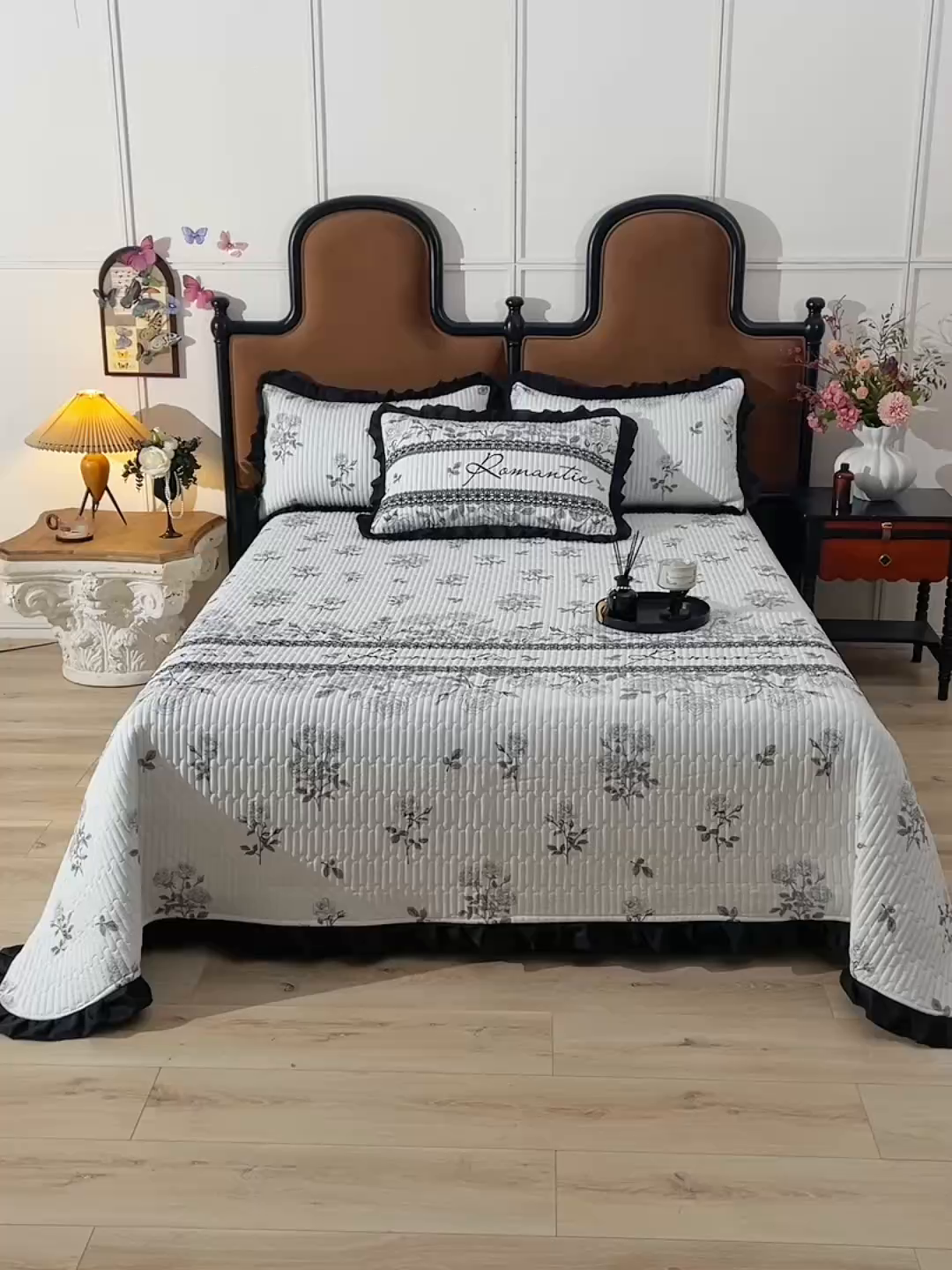 91家纺网 家纺一手货源 找家纺 同田家纺 2025新款A类水洗棉夹棉床盖四件套 玫瑰花茶