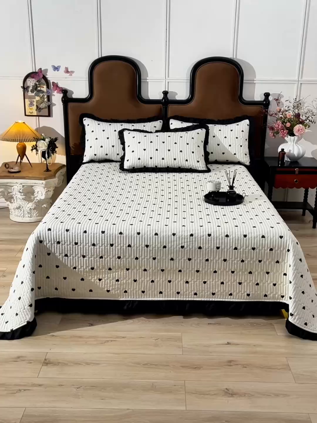 91家纺网 家纺一手货源 找家纺 同田家纺 2025新款A类水洗棉夹棉床盖四件套 小爱心