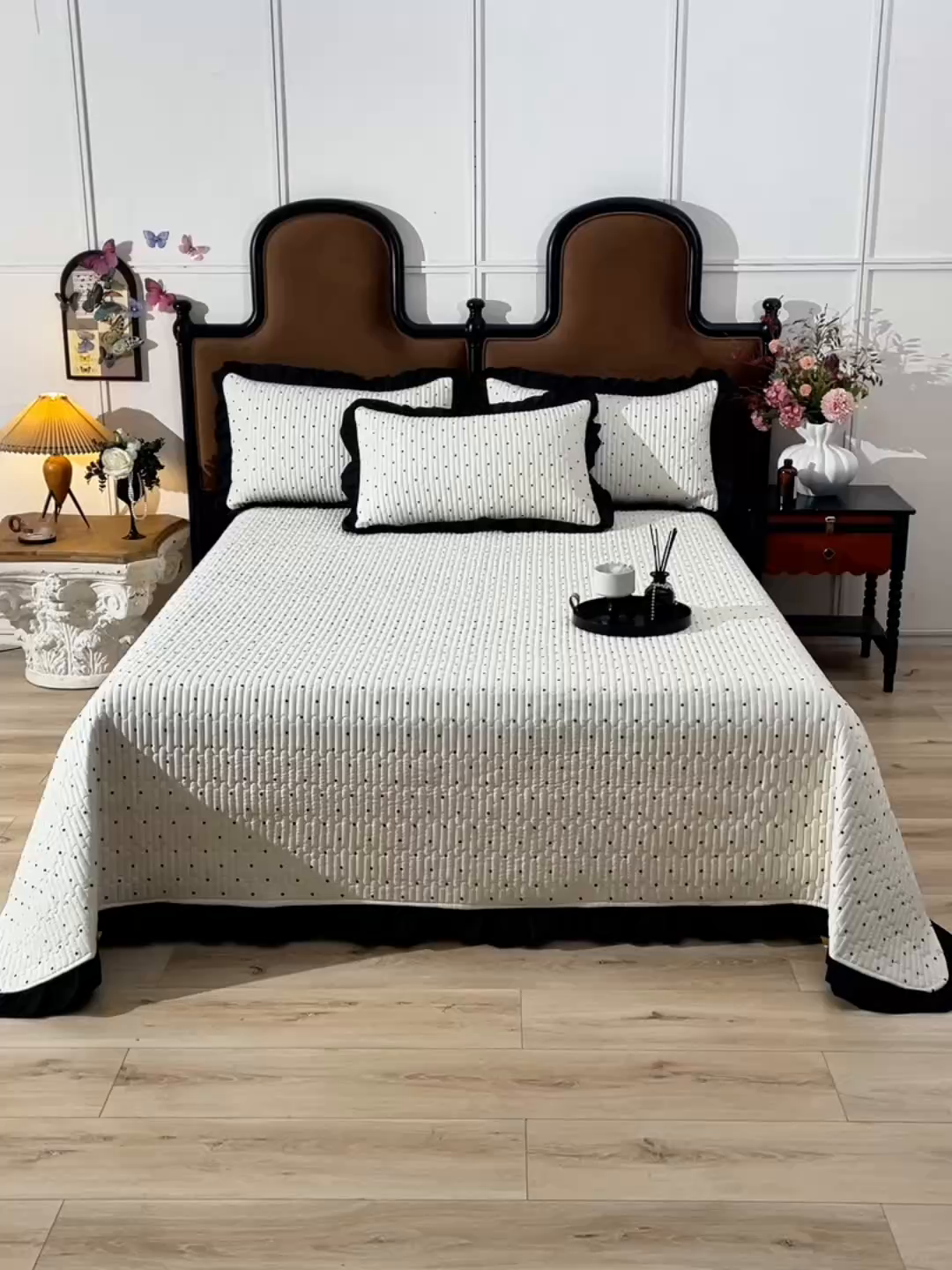 91家纺网 家纺一手货源 找家纺 同田家纺 2025新款A类水洗棉夹棉床盖四件套 波点