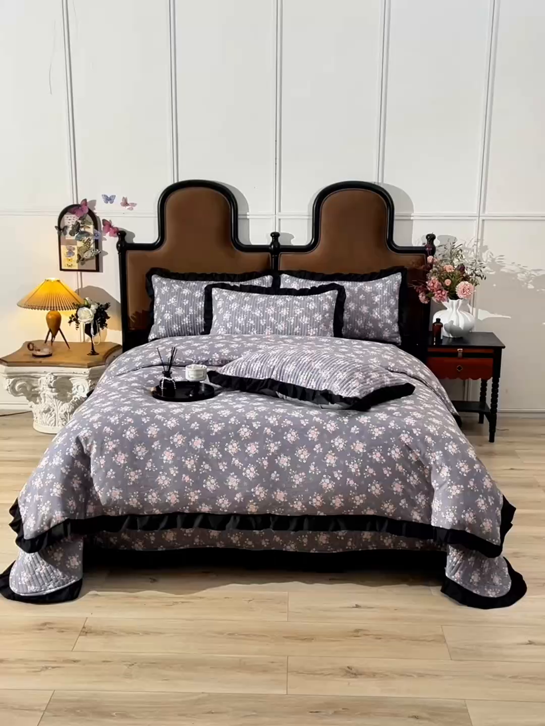 91家纺网 家纺一手货源 找家纺 同田家纺 2025新款A类水洗棉夹棉床盖四件套 繁花