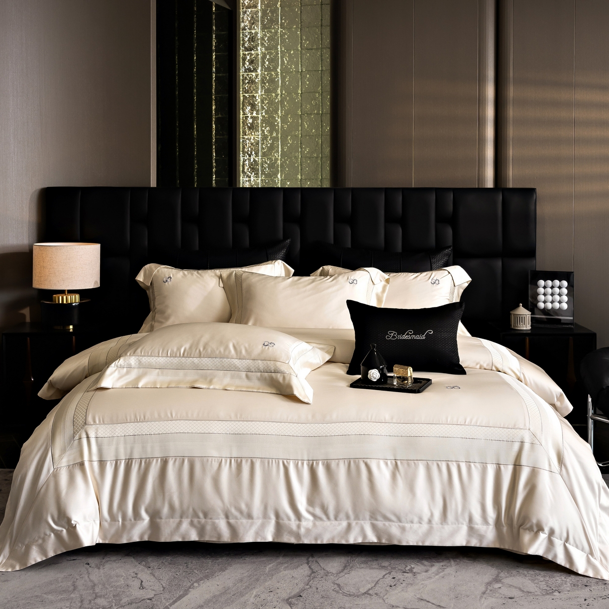 91家纺网 家纺一手货源 找家纺 时亿家居 2025新款天丝棉绣花四件套-臻品系列 臻品-金