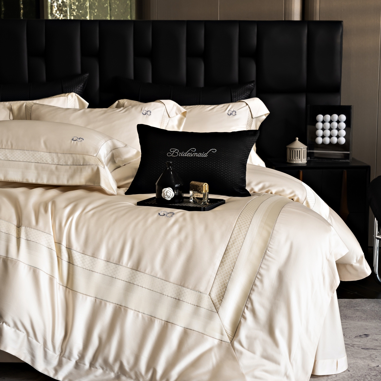 91家纺网 家纺一手货源 找家纺 时亿家居 2025新款天丝棉绣花四件套-臻品系列 臻品-金