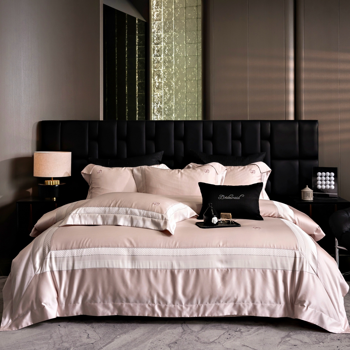 91家纺网 家纺一手货源 找家纺 时亿家居 2025新款天丝棉绣花四件套-臻品系列 臻品-粉